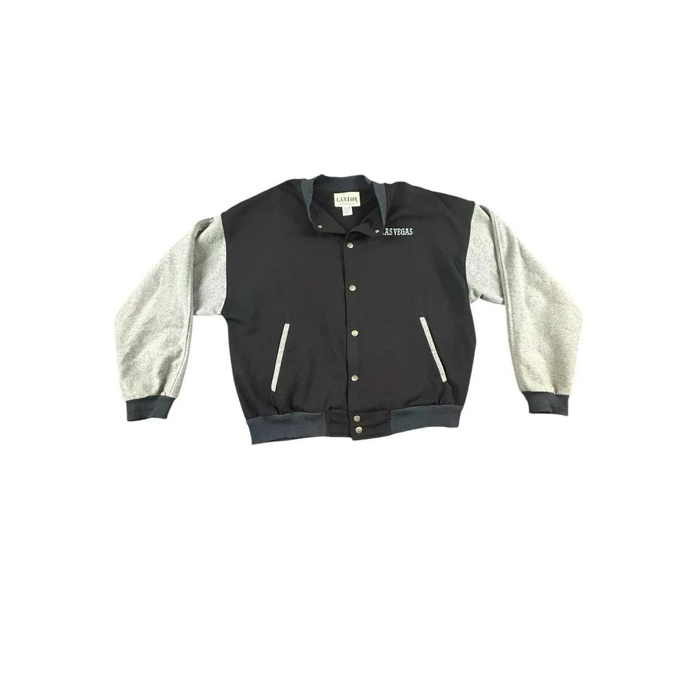 CANTON Varsity Jacket Mens XL Black Gray Las Vegas Made USA Cotton